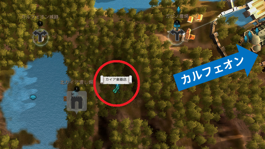 カイア湖の楽器商店の位置